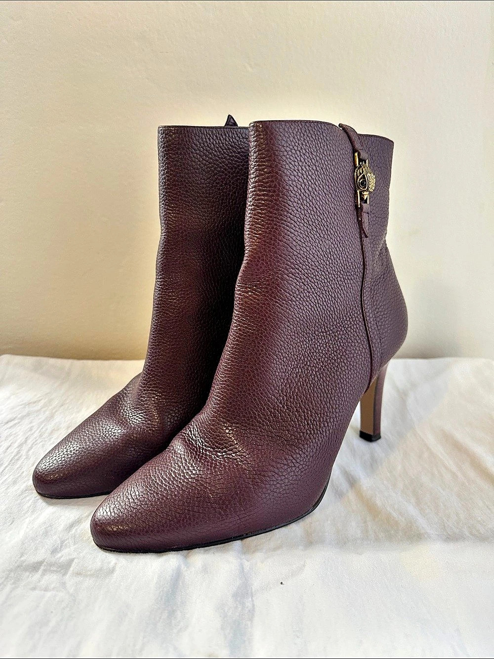 Kurt Geiger London Shoreditch High Heel Leather Ankle Boots-Wine- size EU39